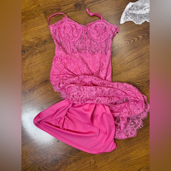 🌷 Crystal Sky 🌷 Pink Floral Lace Corset Style Slip Dress - Picture 9 of 9